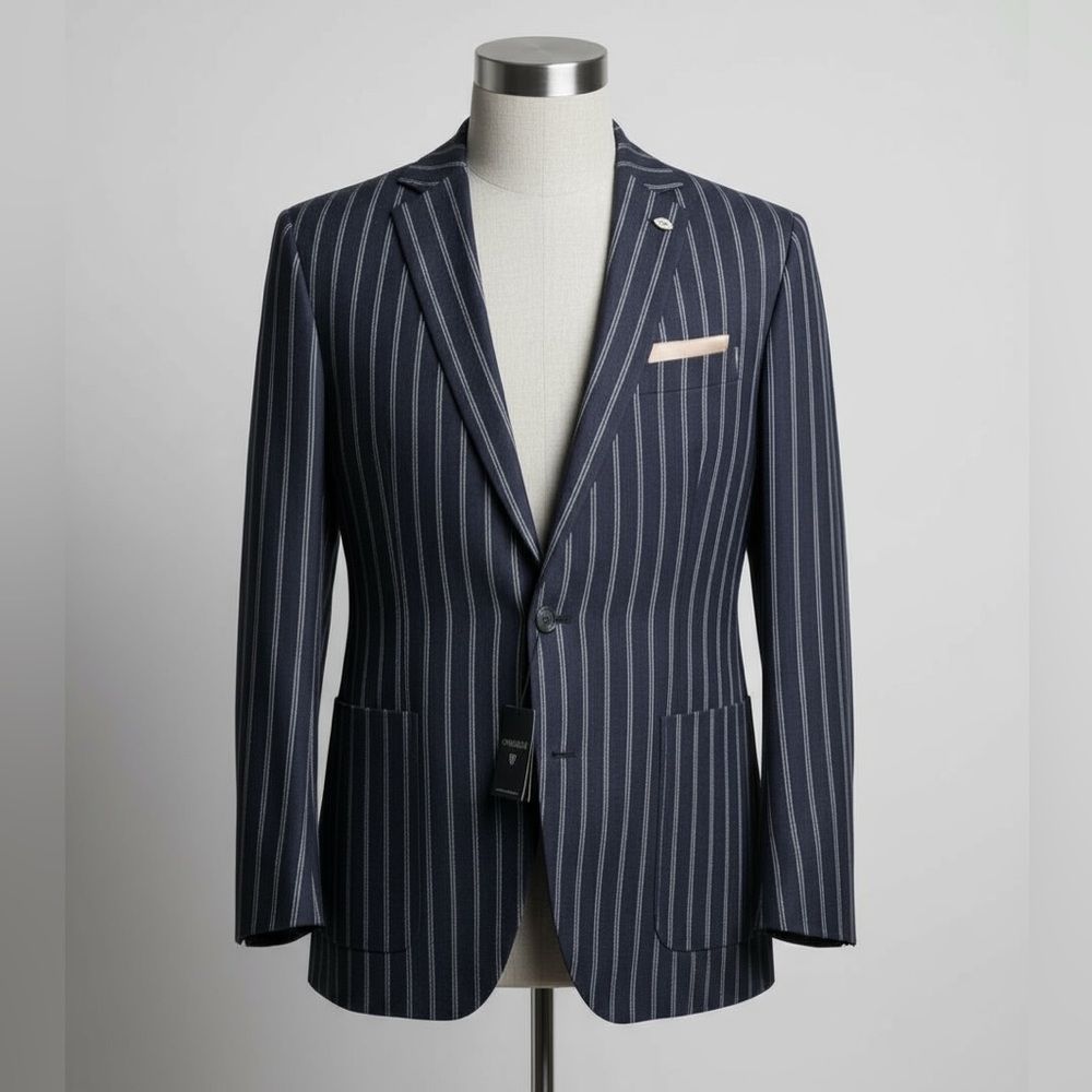 Cremeiux Linen-Blend Striped Blazer Peacoat Blue, size M Northwest NWT